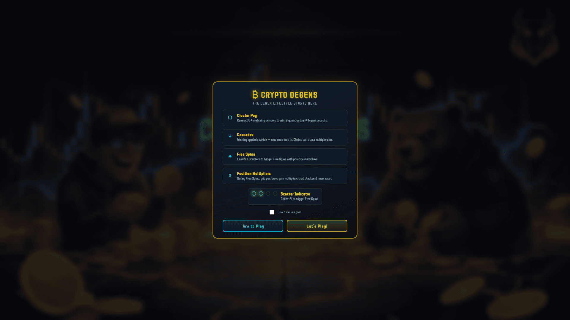 Crypto Degens slot intro screen