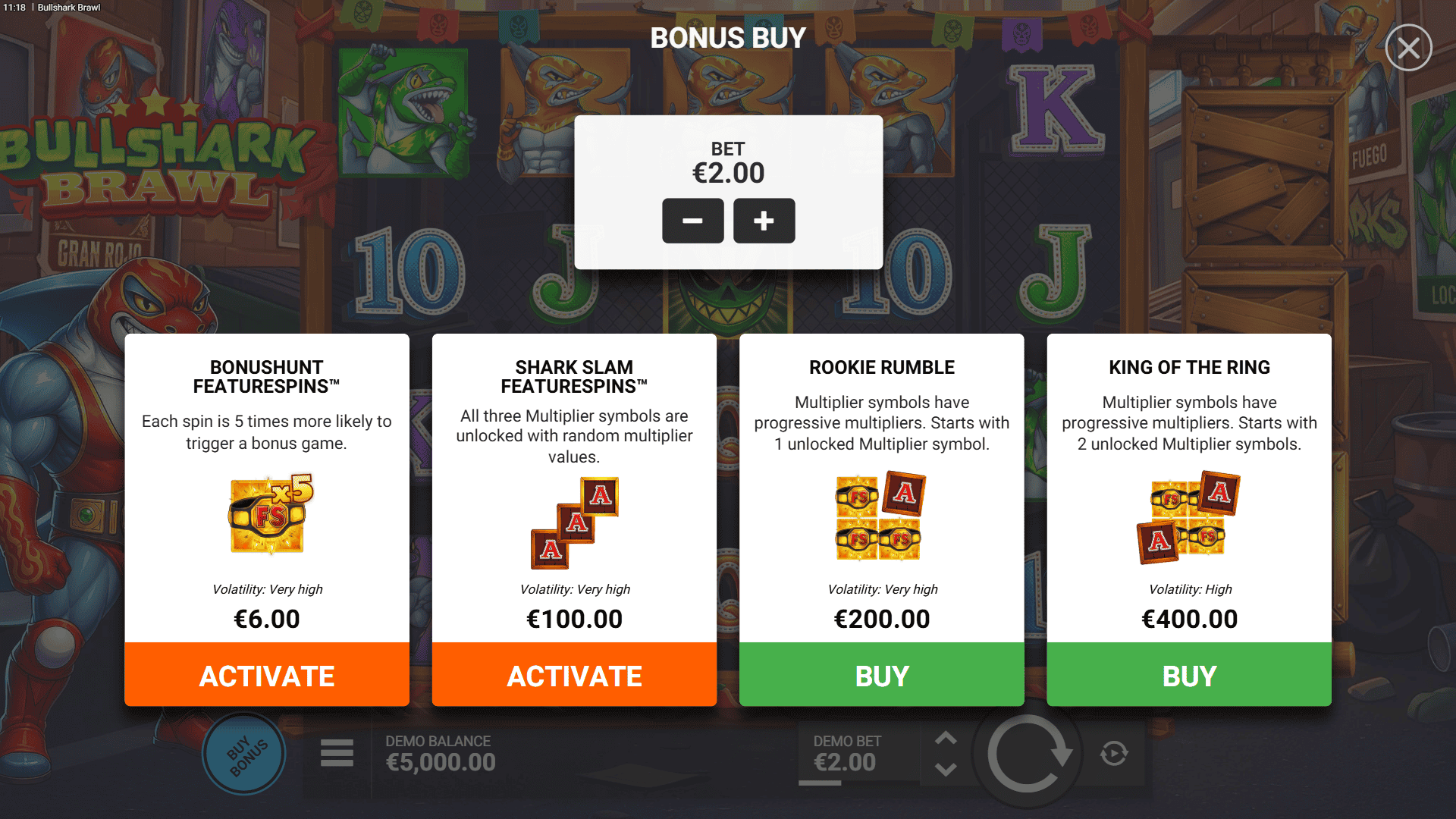 Bullshark Brawl bonus buy menu