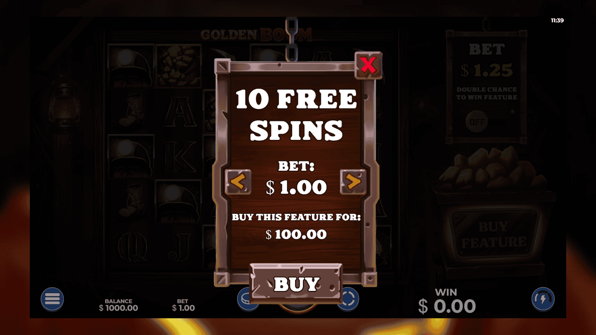 Golden Boom bonus buy menu