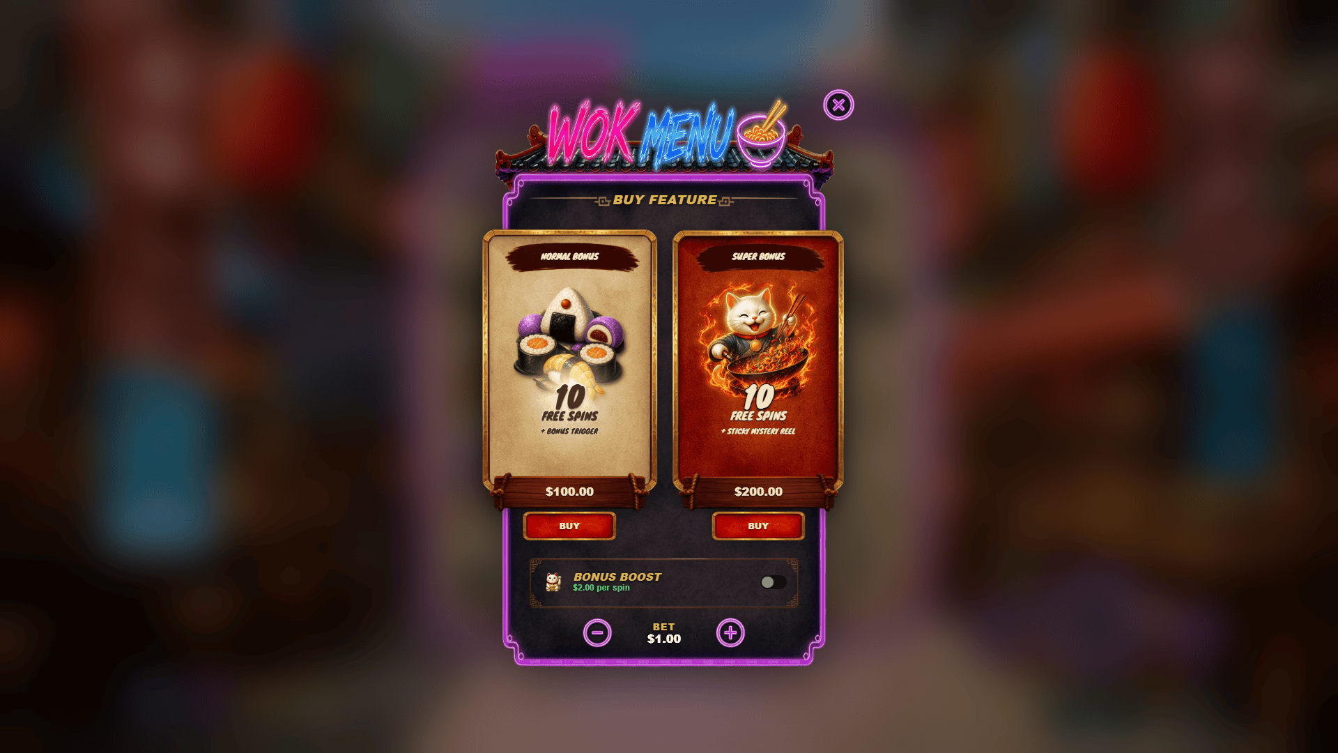 Wok Fury bonus buy menu