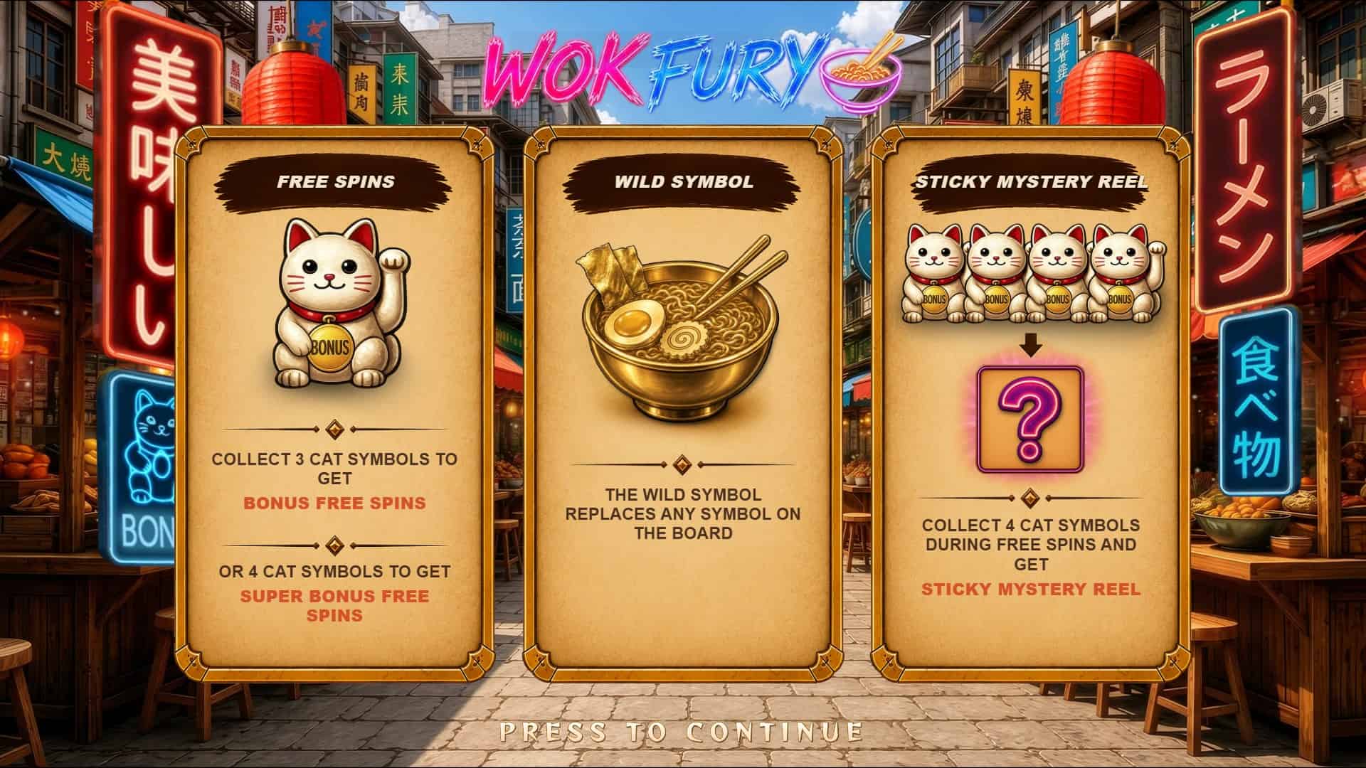 Wok Fury slot intro screen