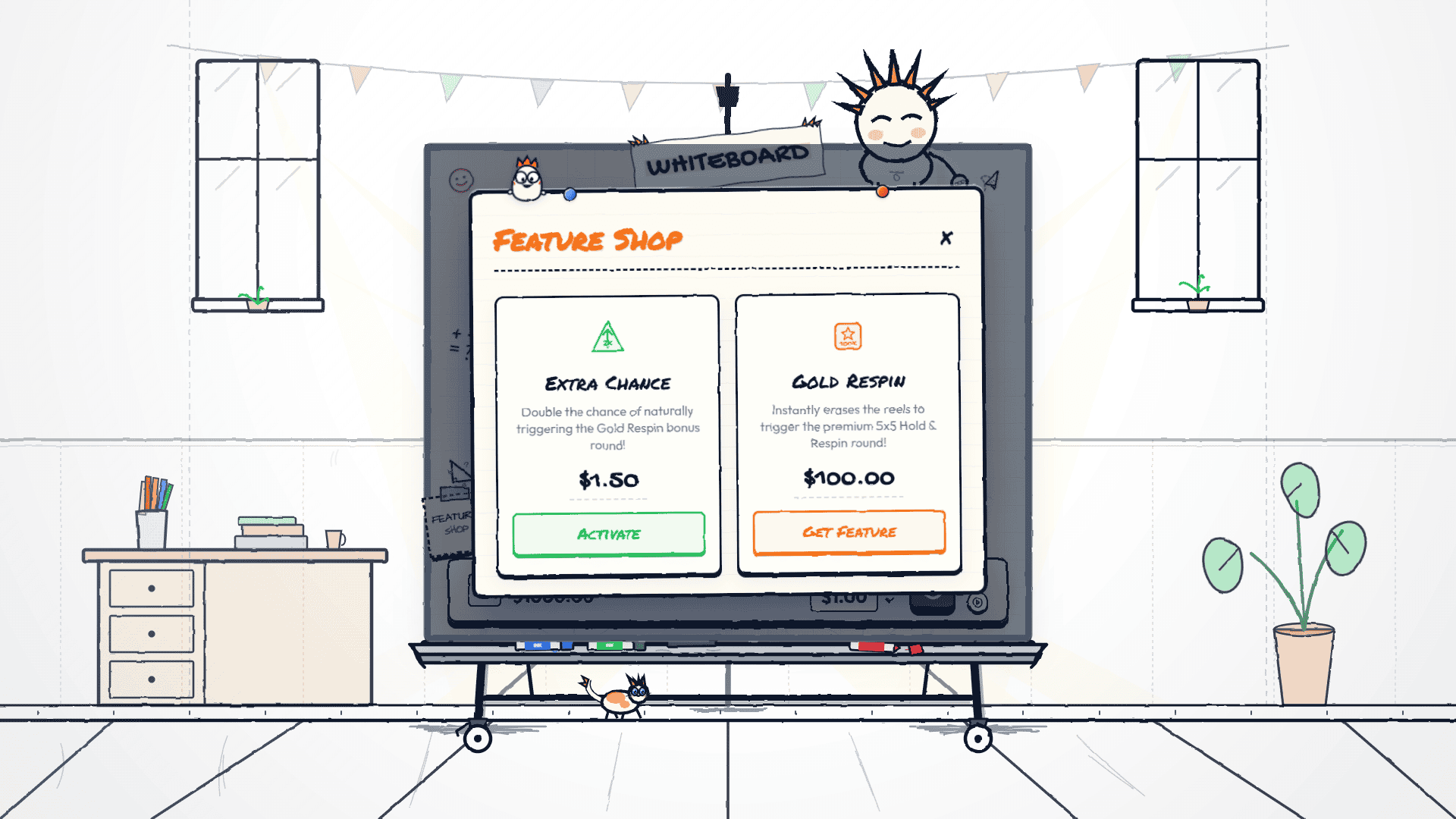 Whiteboard bonus buy menu