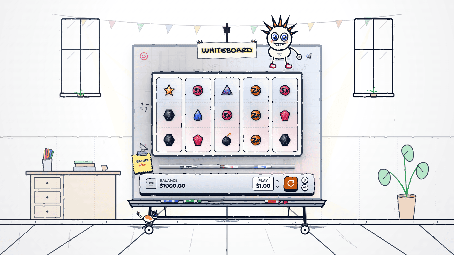 Whiteboard slot gameplay reels