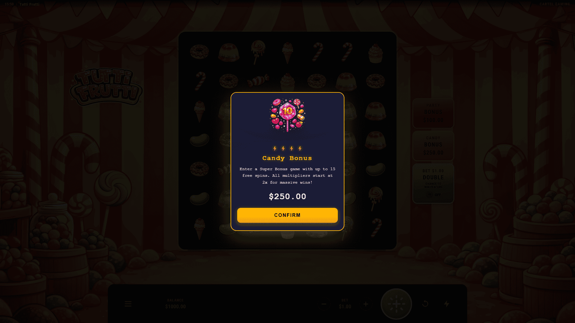 Tutti Frutti bonus buy menu
