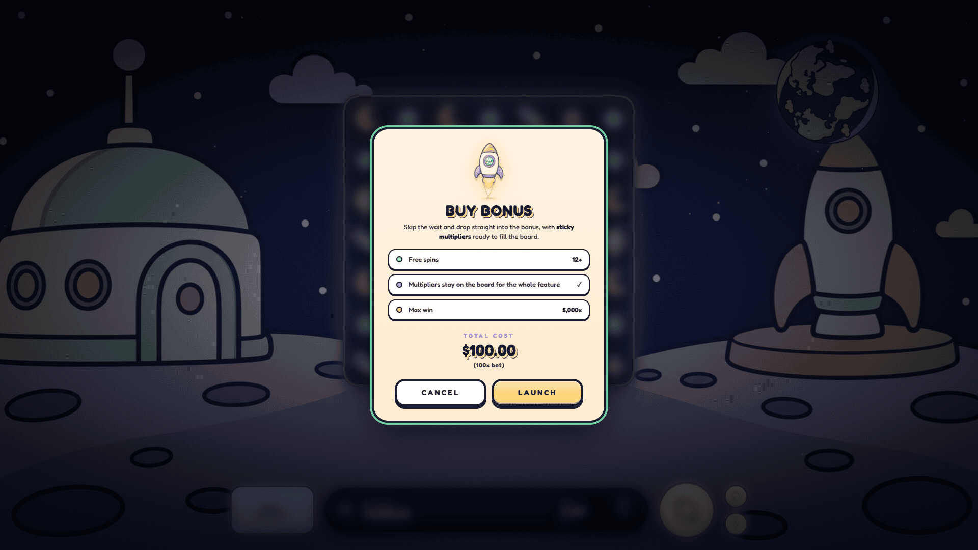Stellar Cascade bonus buy menu