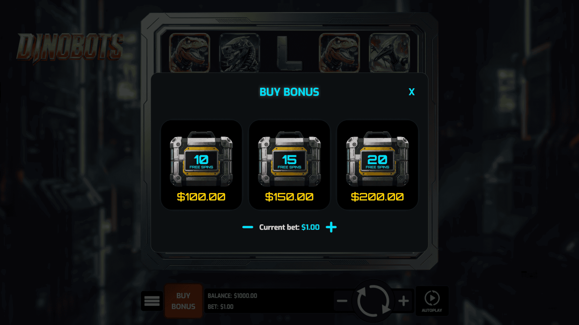 DinoBots bonus buy menu