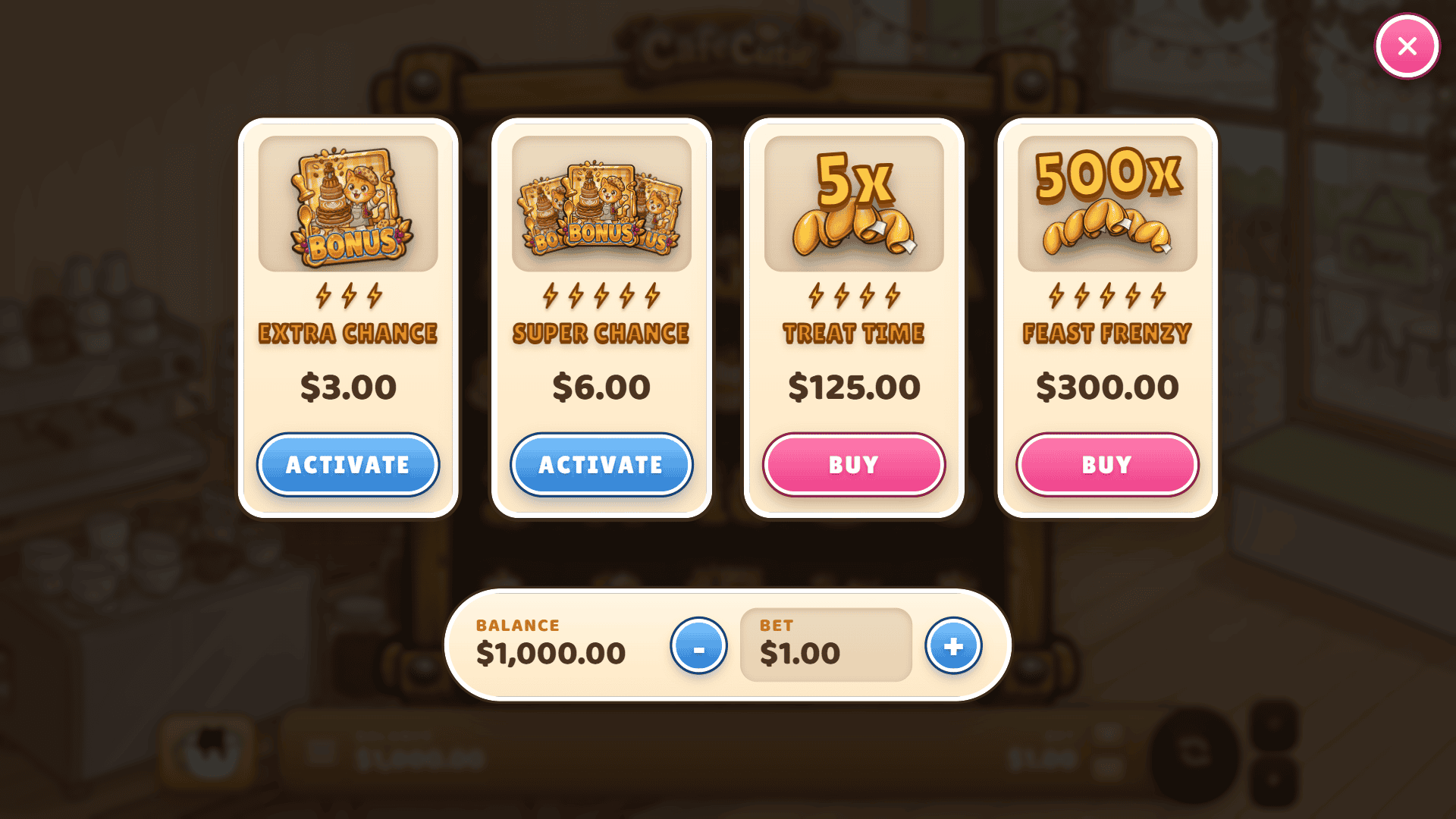 Cafe Cutie bonus buy menu