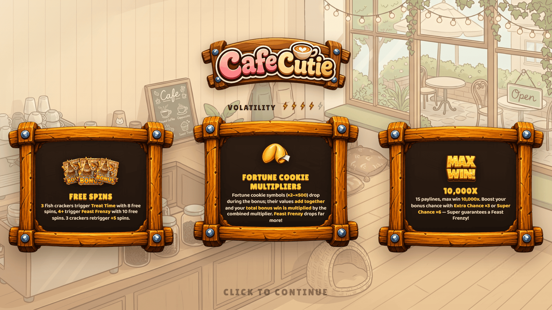 Cafe Cutie slot intro screen