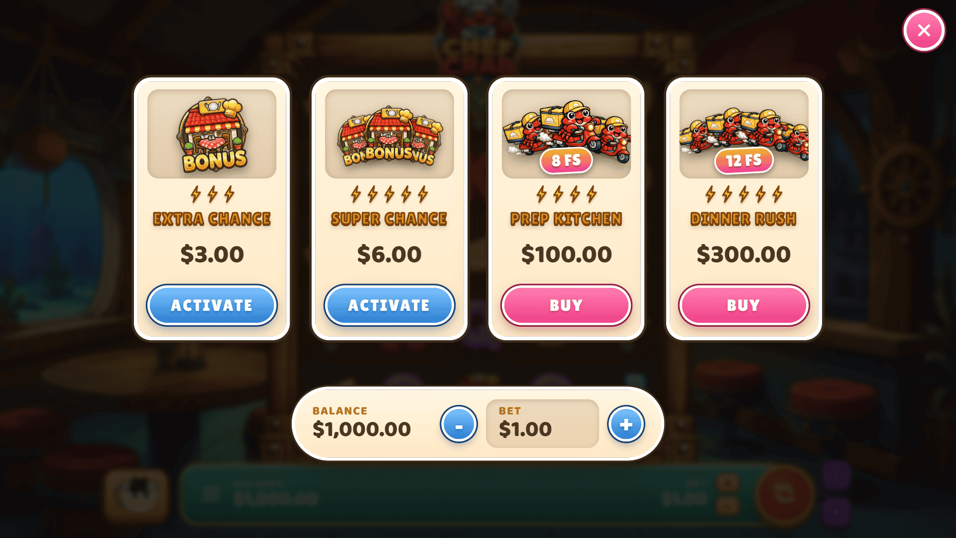 Chef Crab bonus buy menu