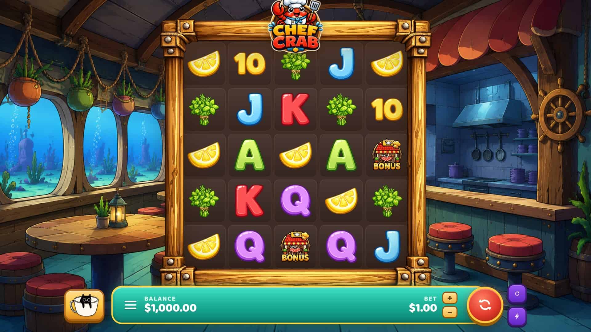 Chef Crab slot gameplay reels