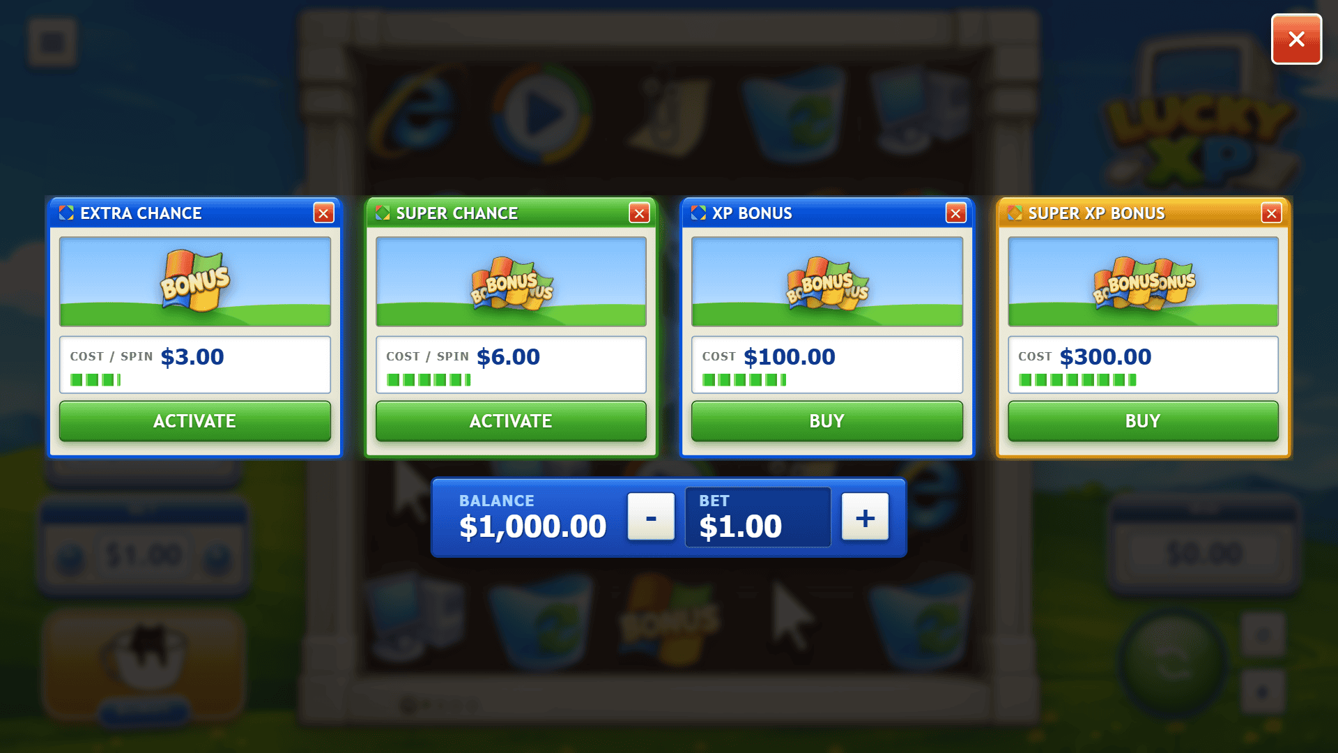Lucky XP bonus buy menu
