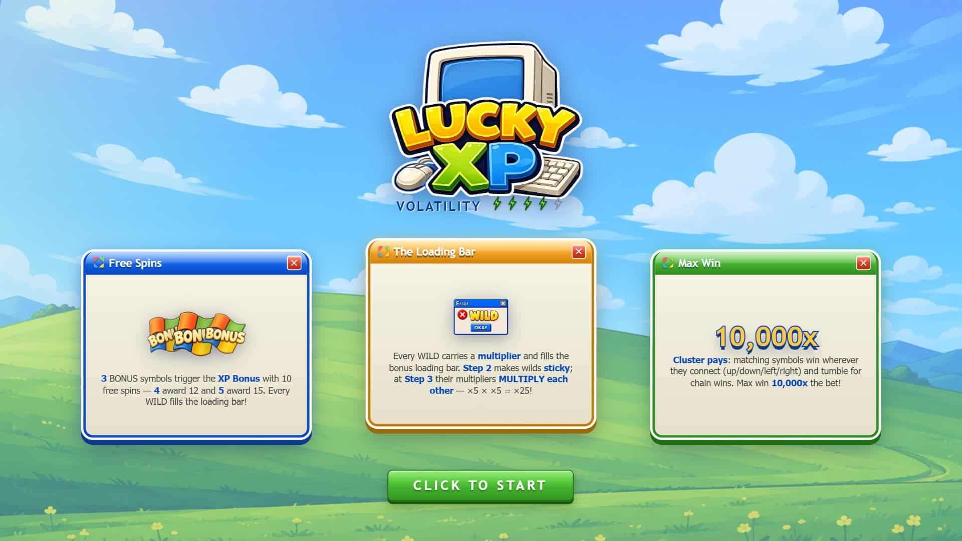 Lucky XP slot intro screen
