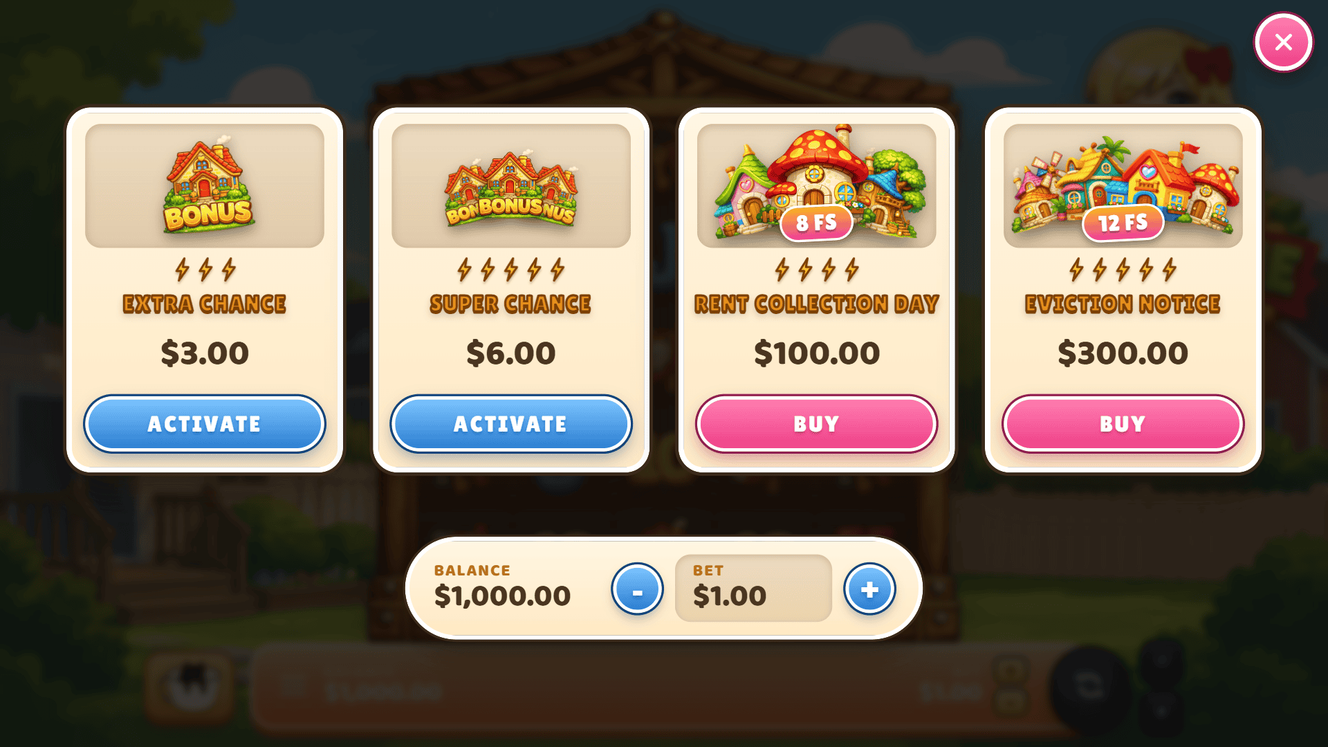 Rent Time bonus buy menu