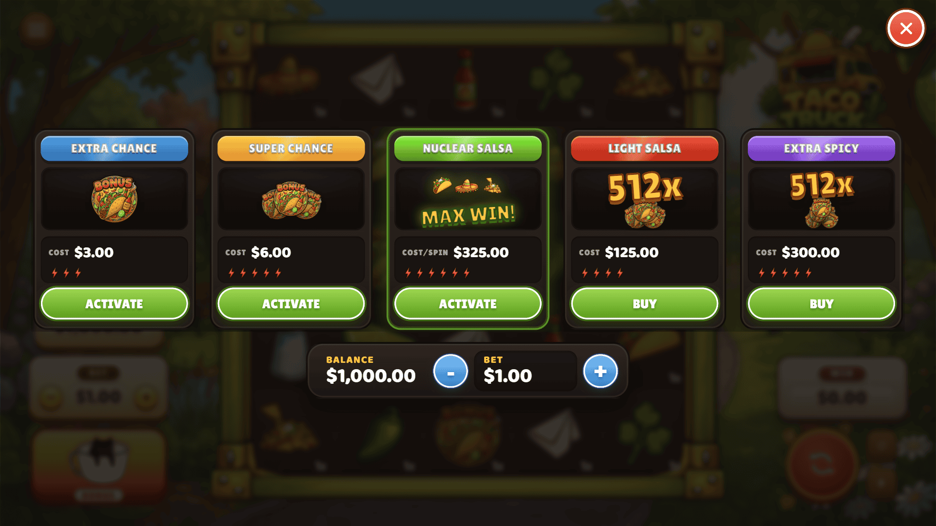 Taco Truck bonus buy menu
