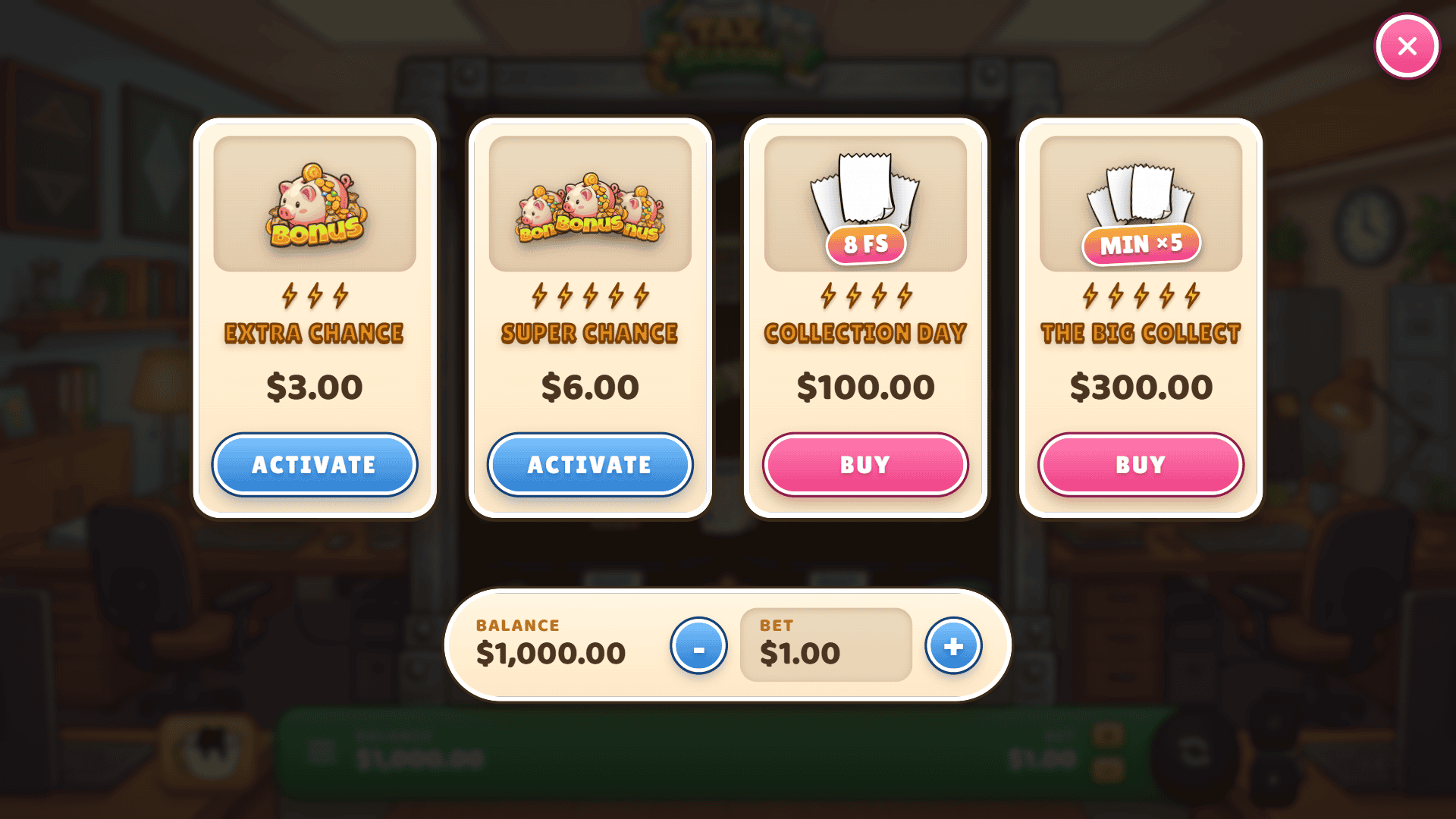 Tax Season bonus buy menu