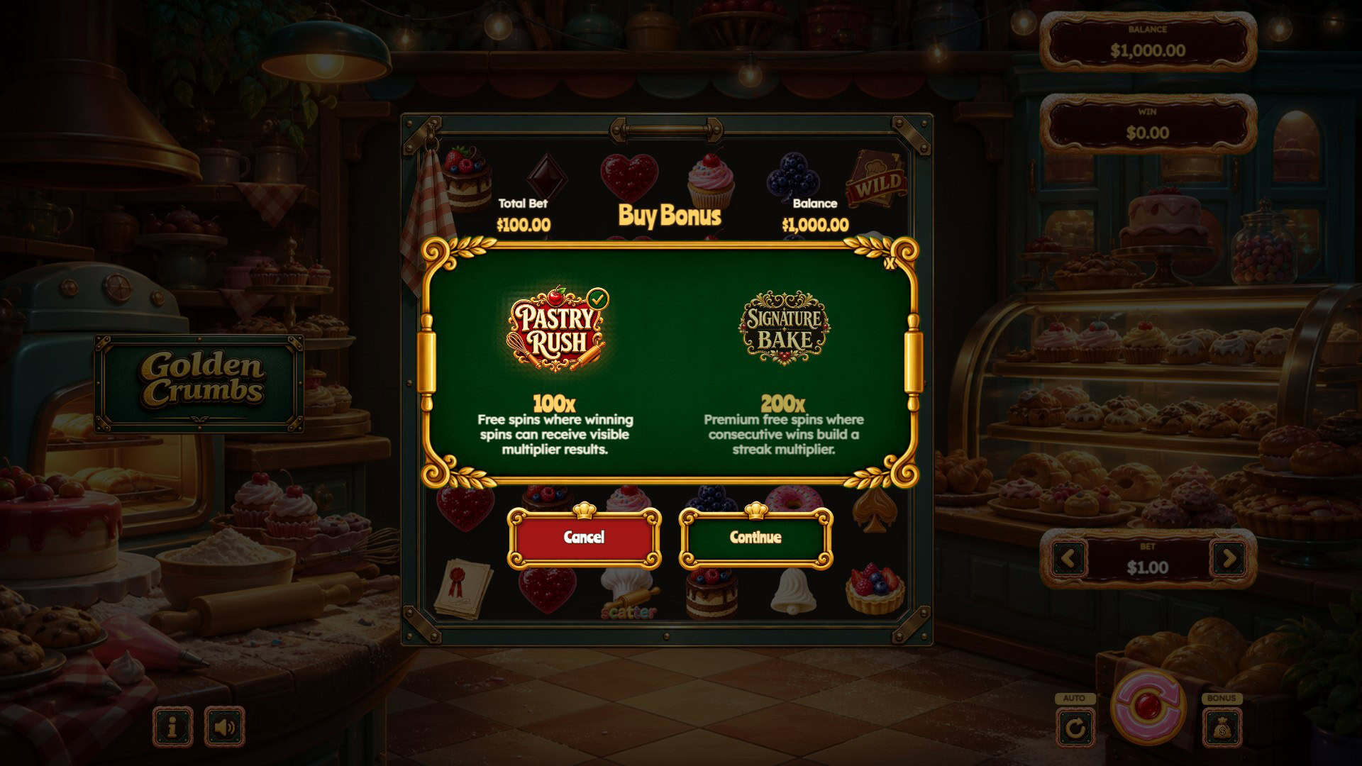 Golden Crumbs bonus buy menu