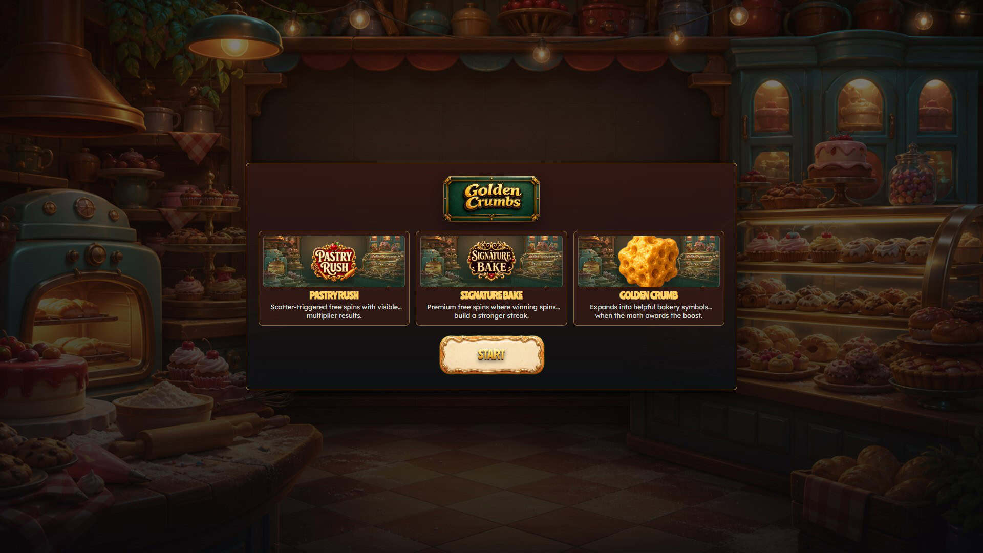 Golden Crumbs slot intro screen