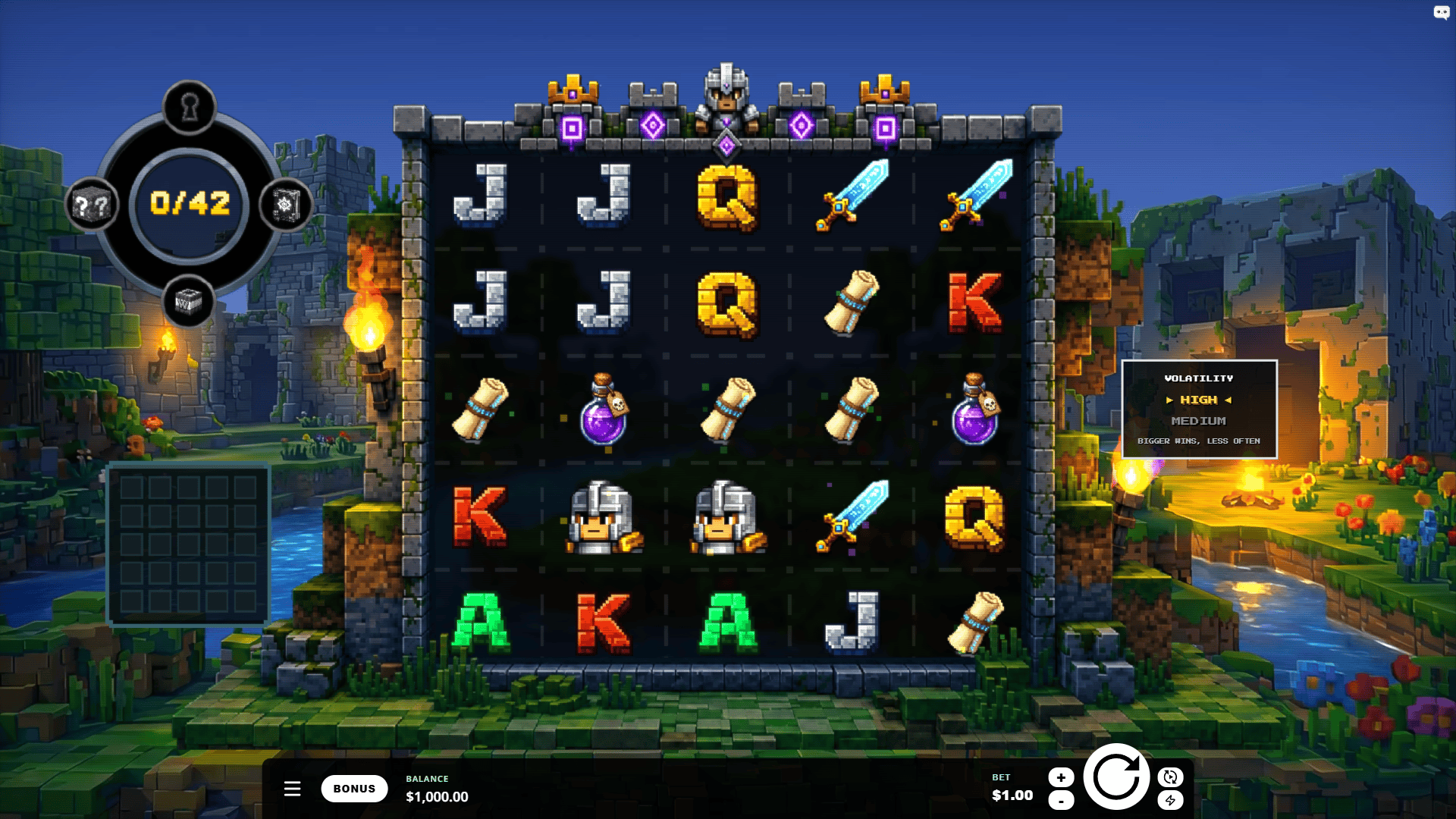 Pixel Dungeon slot gameplay reels