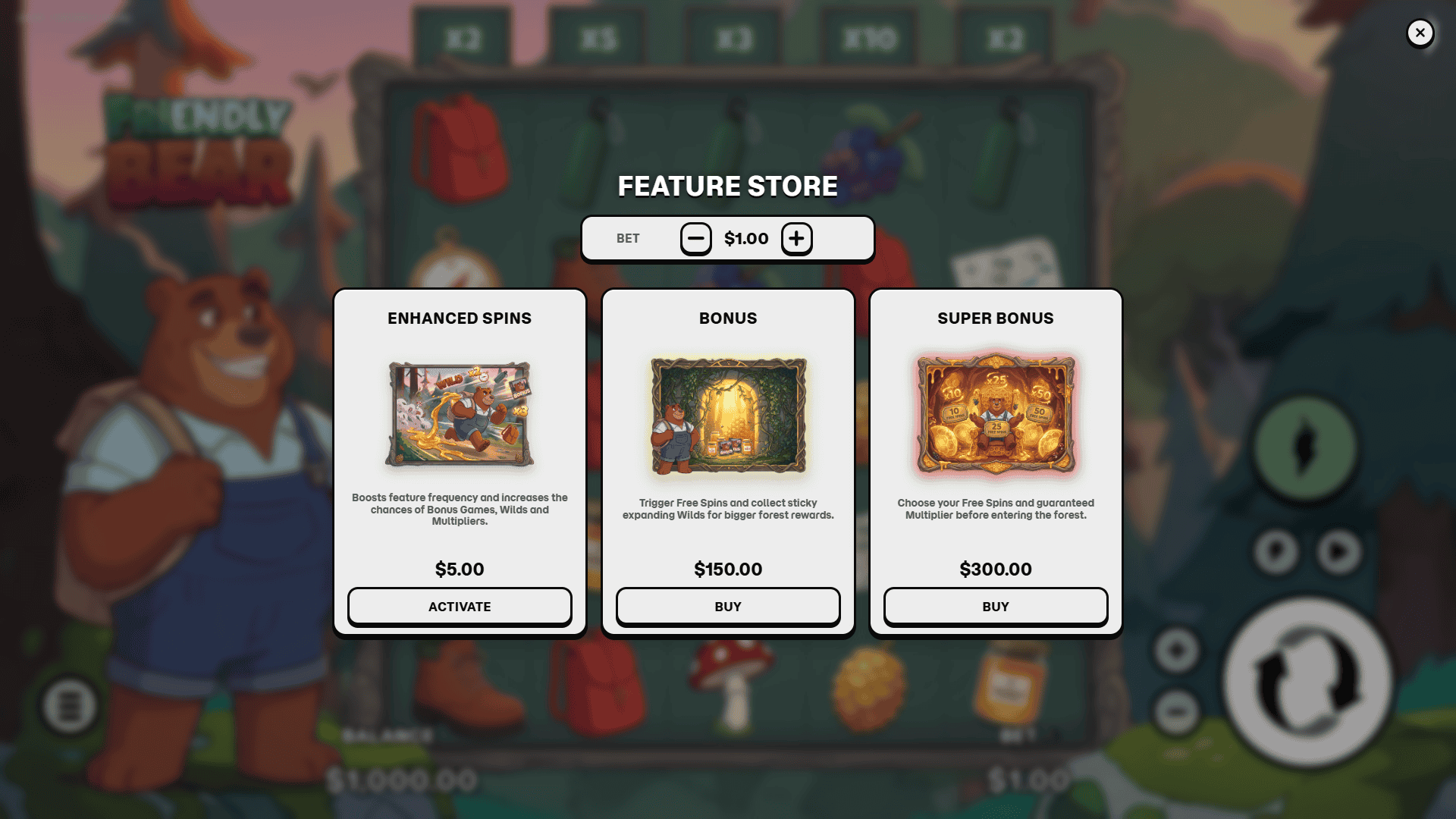 Friendly Bear bonus buy menu