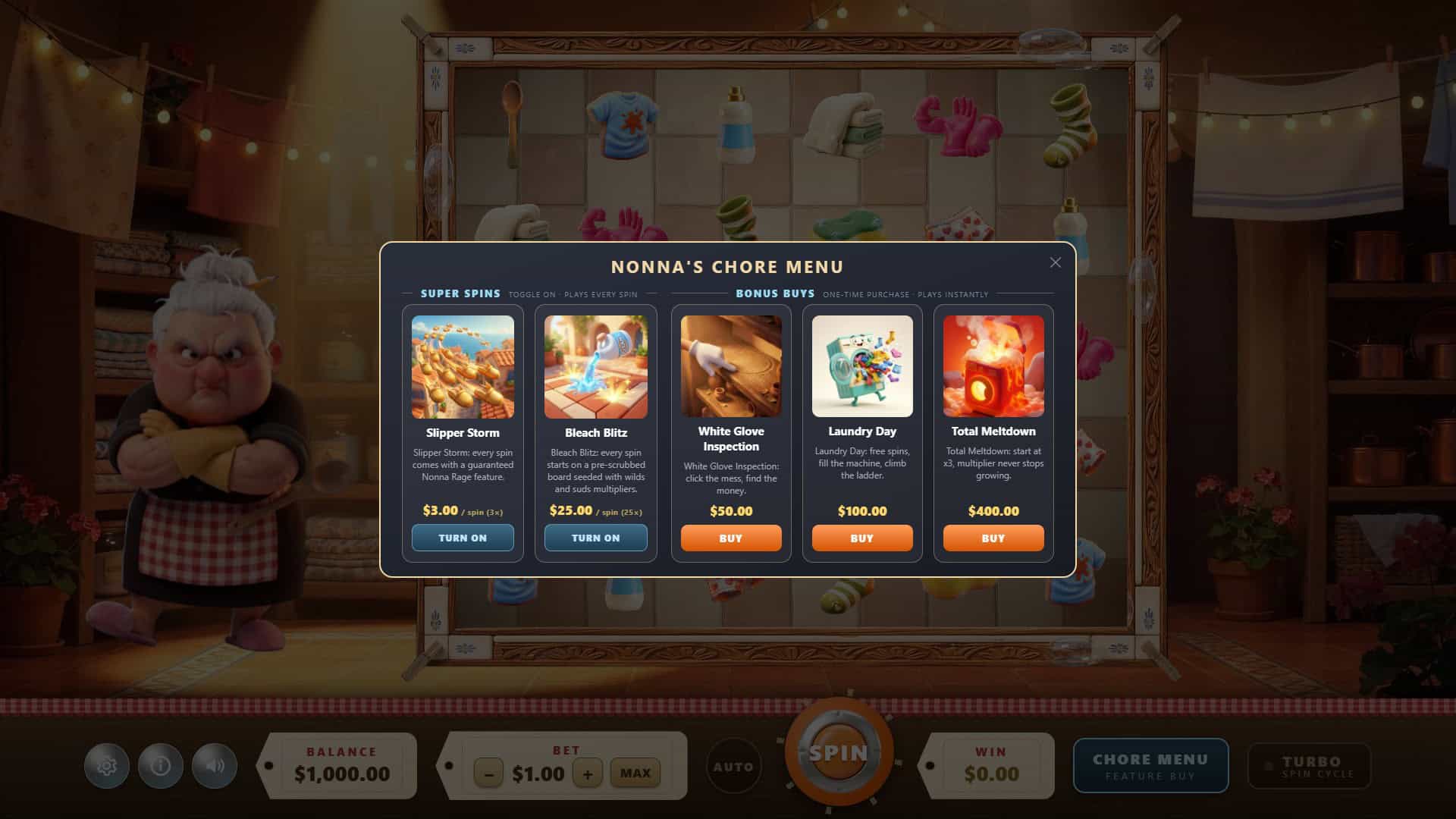 Clean Sweep bonus buy menu