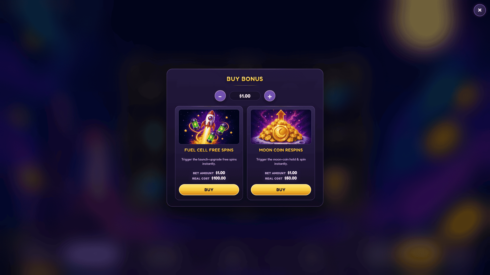 Moonshot Mania bonus buy menu