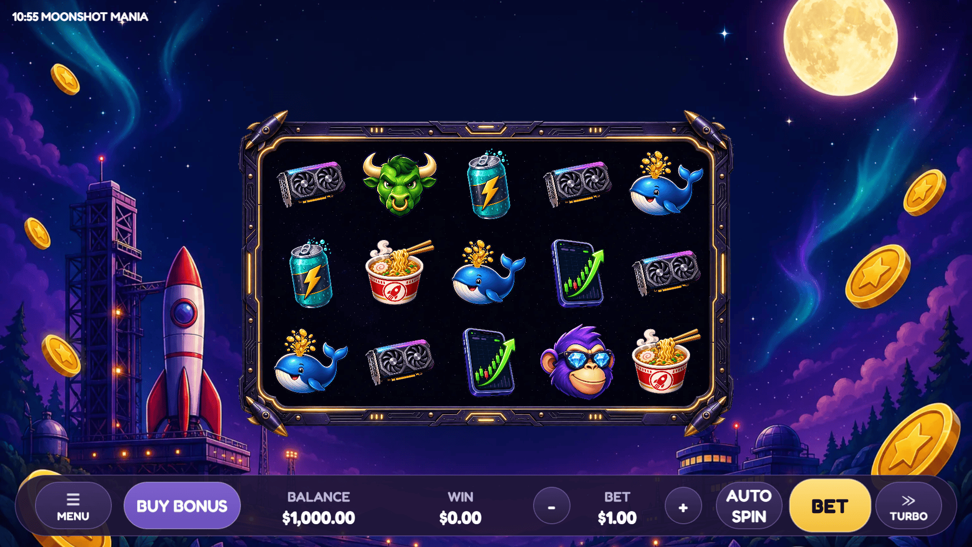 Moonshot Mania slot gameplay reels