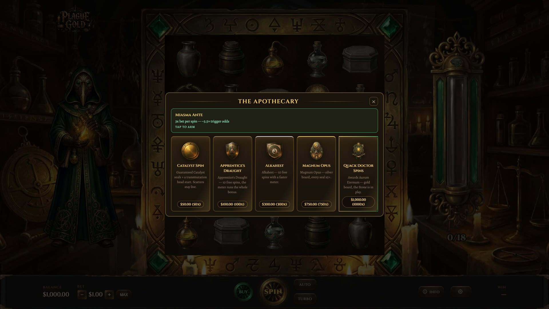 Plague Gold bonus buy menu
