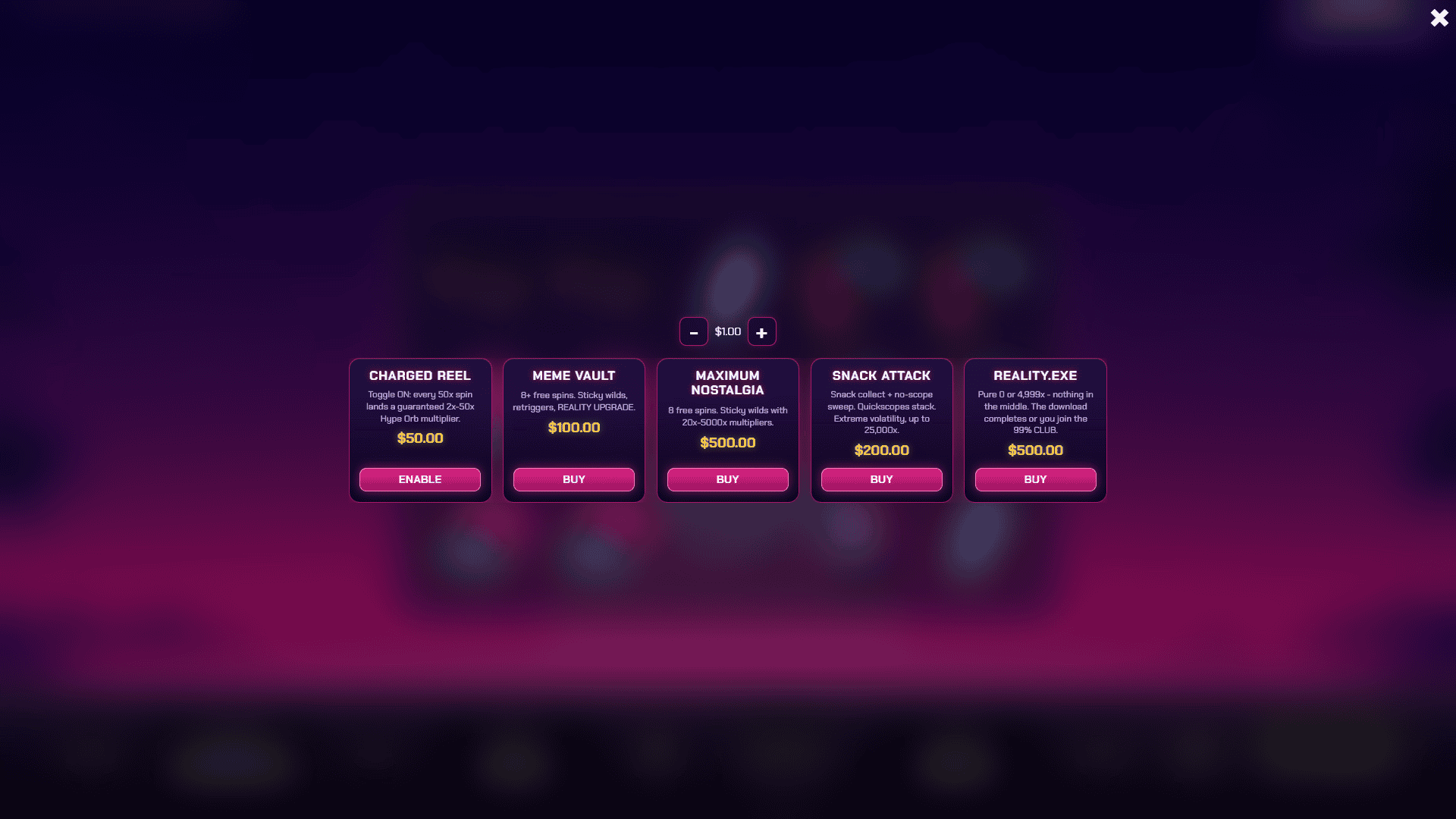 The Great Meme Reset bonus buy menu