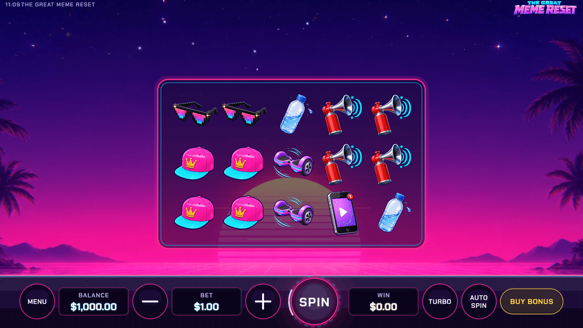 The Great Meme Reset slot gameplay reels