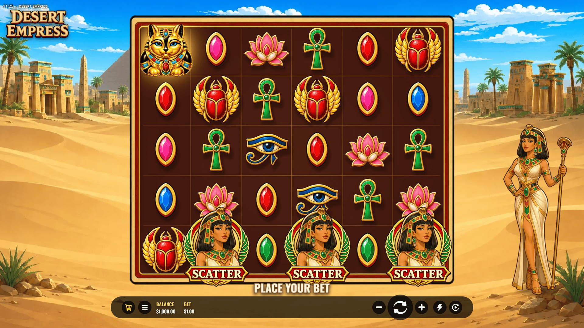 Desert Empress slot gameplay reels