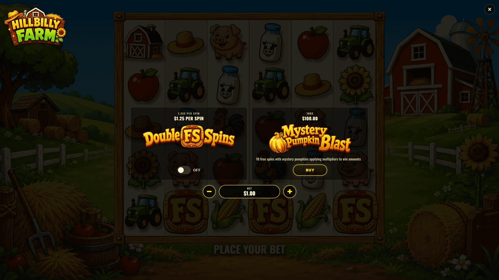 Hillbilly Farm bonus buy menu