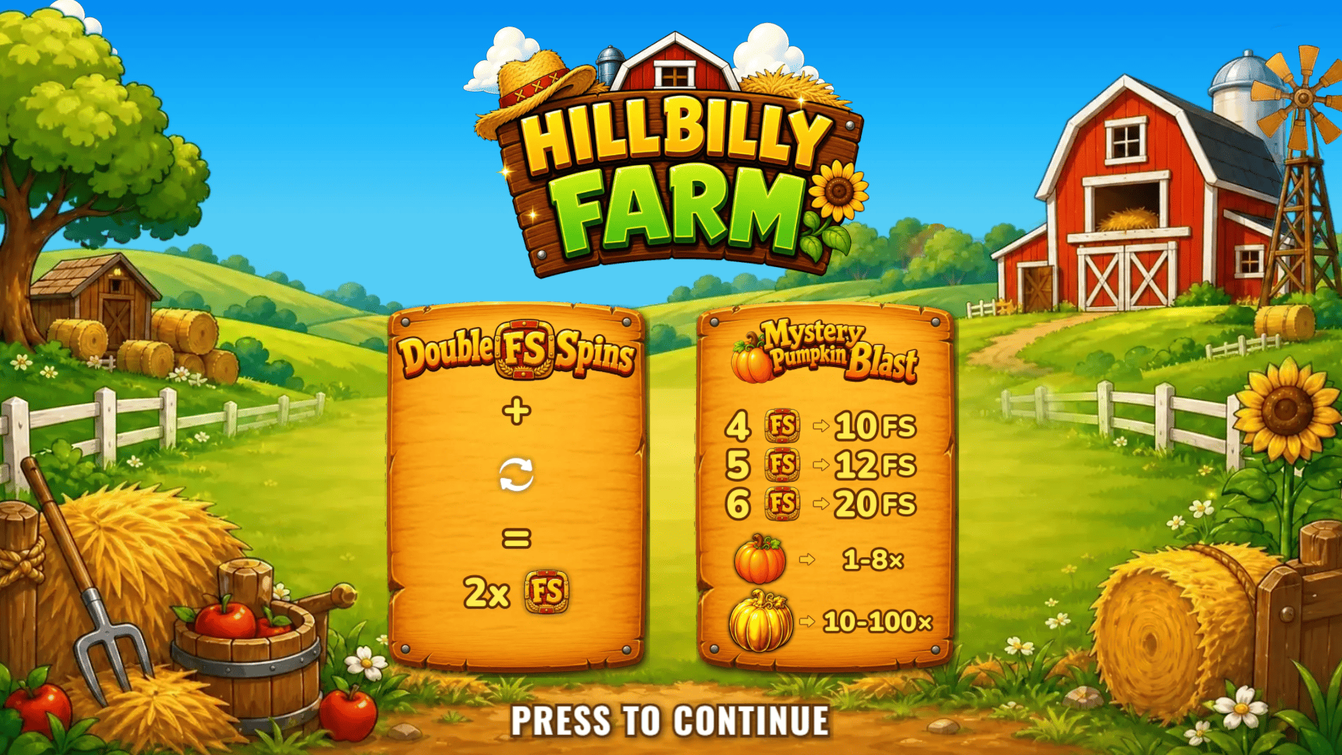 Hillbilly Farm slot intro screen