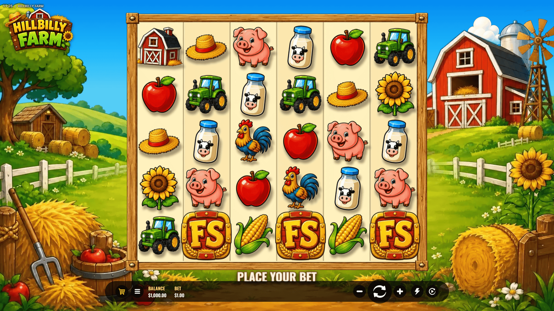 Hillbilly Farm slot gameplay reels