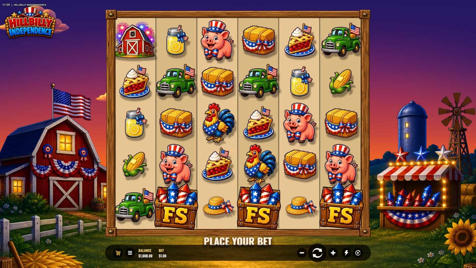 Hillbilly Independence slot gameplay reels