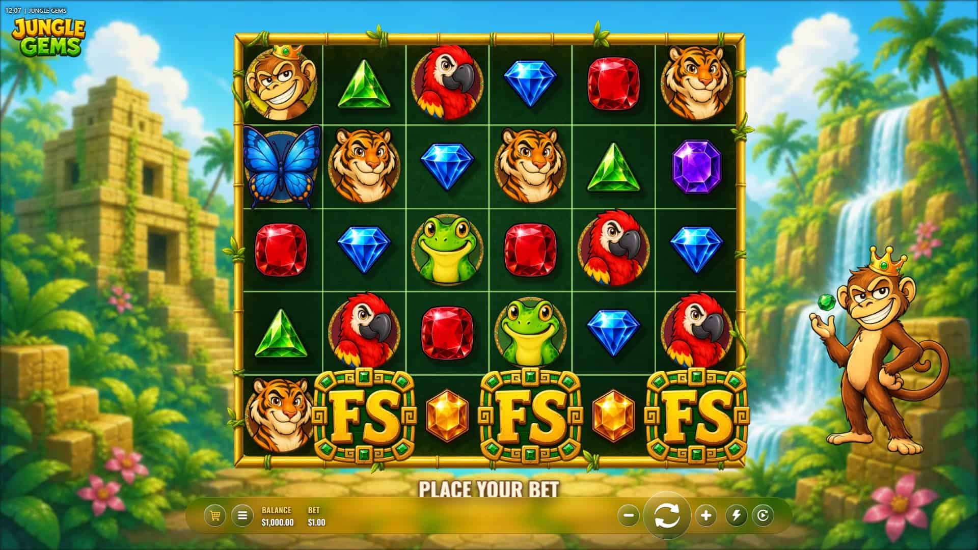 Jungle Gems slot gameplay reels