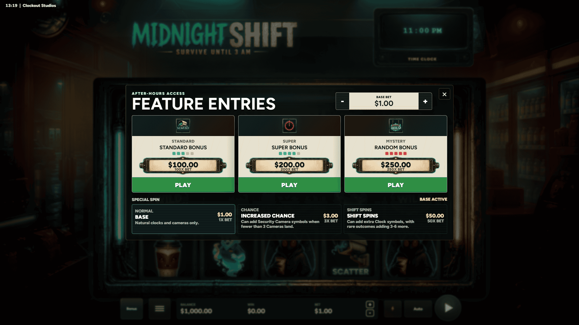 Midnight Shift bonus buy menu
