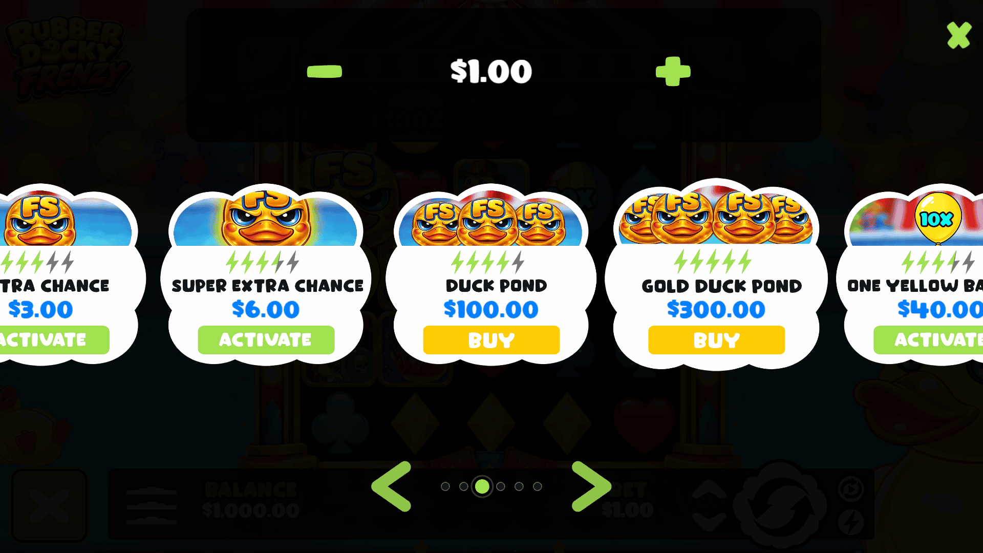 Rubber Ducky Frenzy bonus buy menu