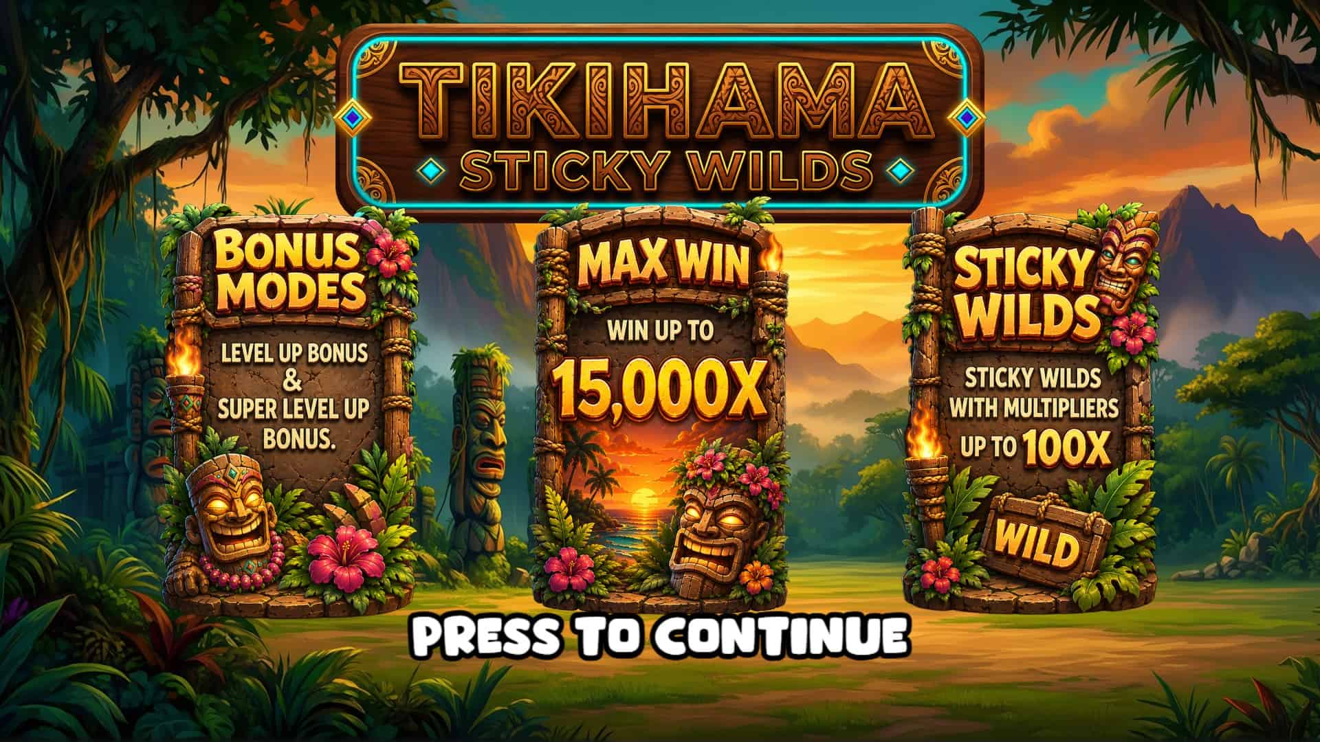 Tikihama Sticky Wilds slot intro screen
