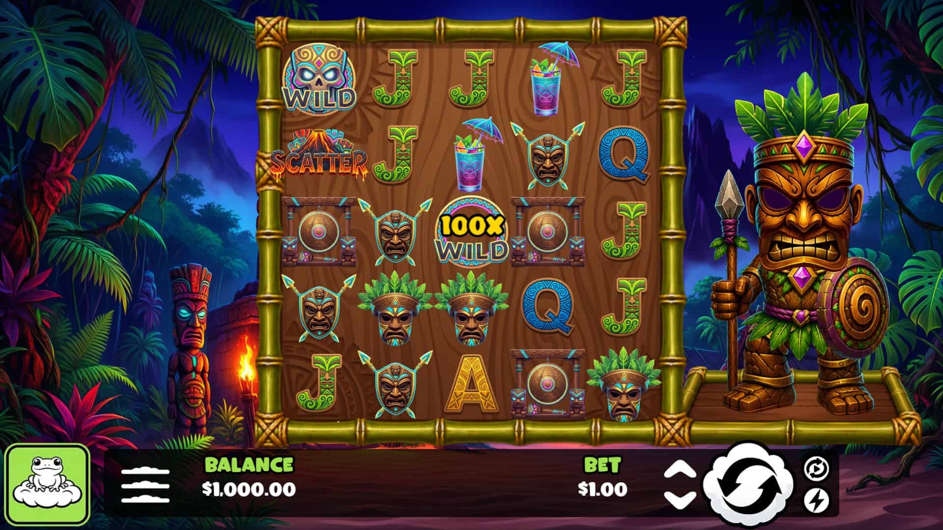 Tikihama Sticky Wilds slot gameplay reels