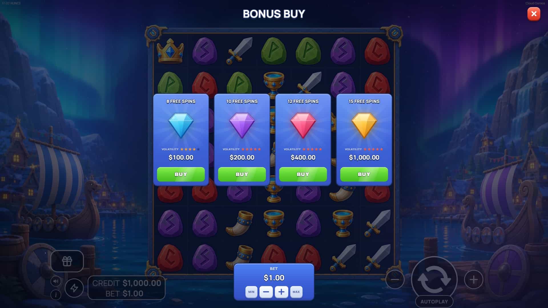 Runes bonus buy menu