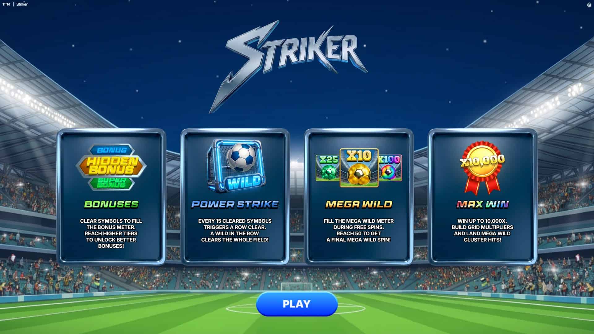 Striker Cluster Pays slot intro screen