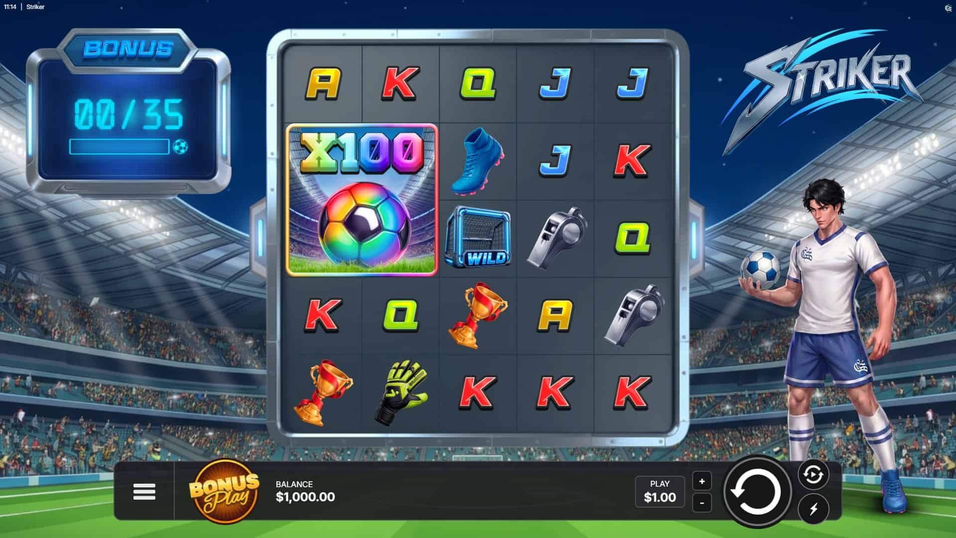 Striker Cluster Pays slot gameplay reels