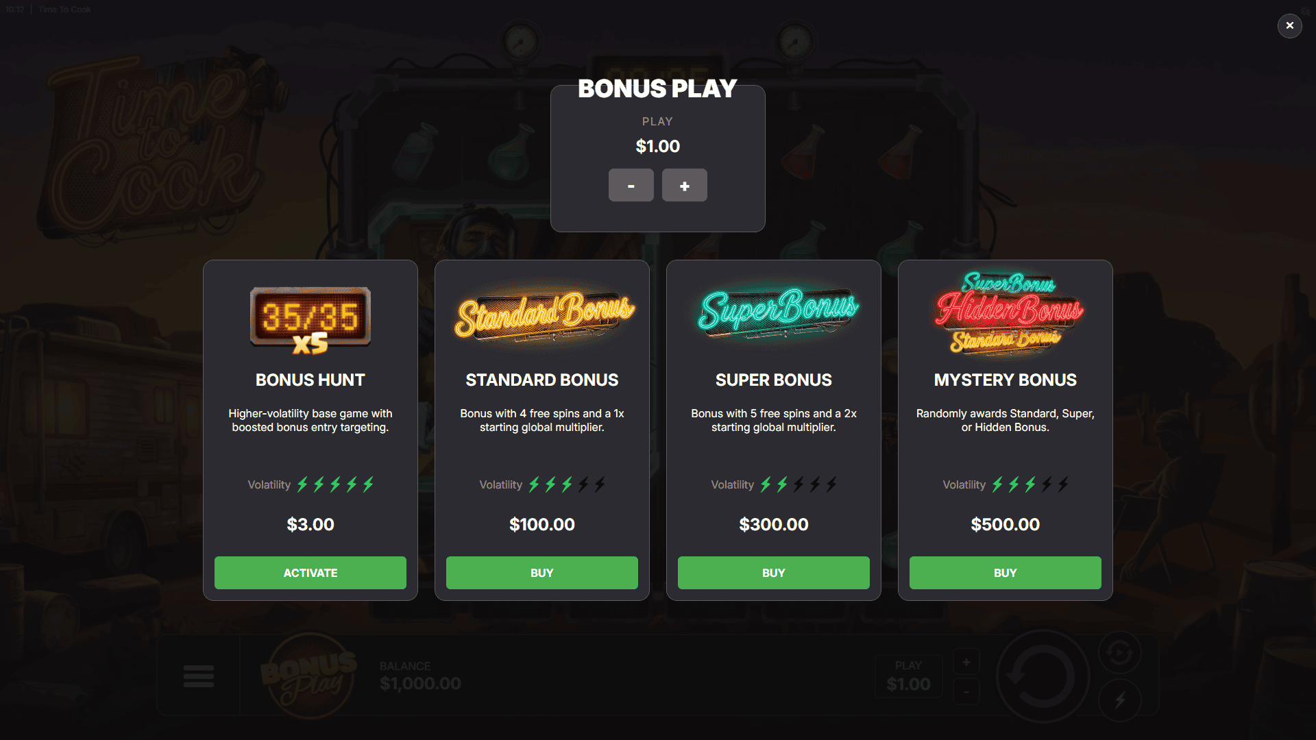 Time to Cook bonus buy menu