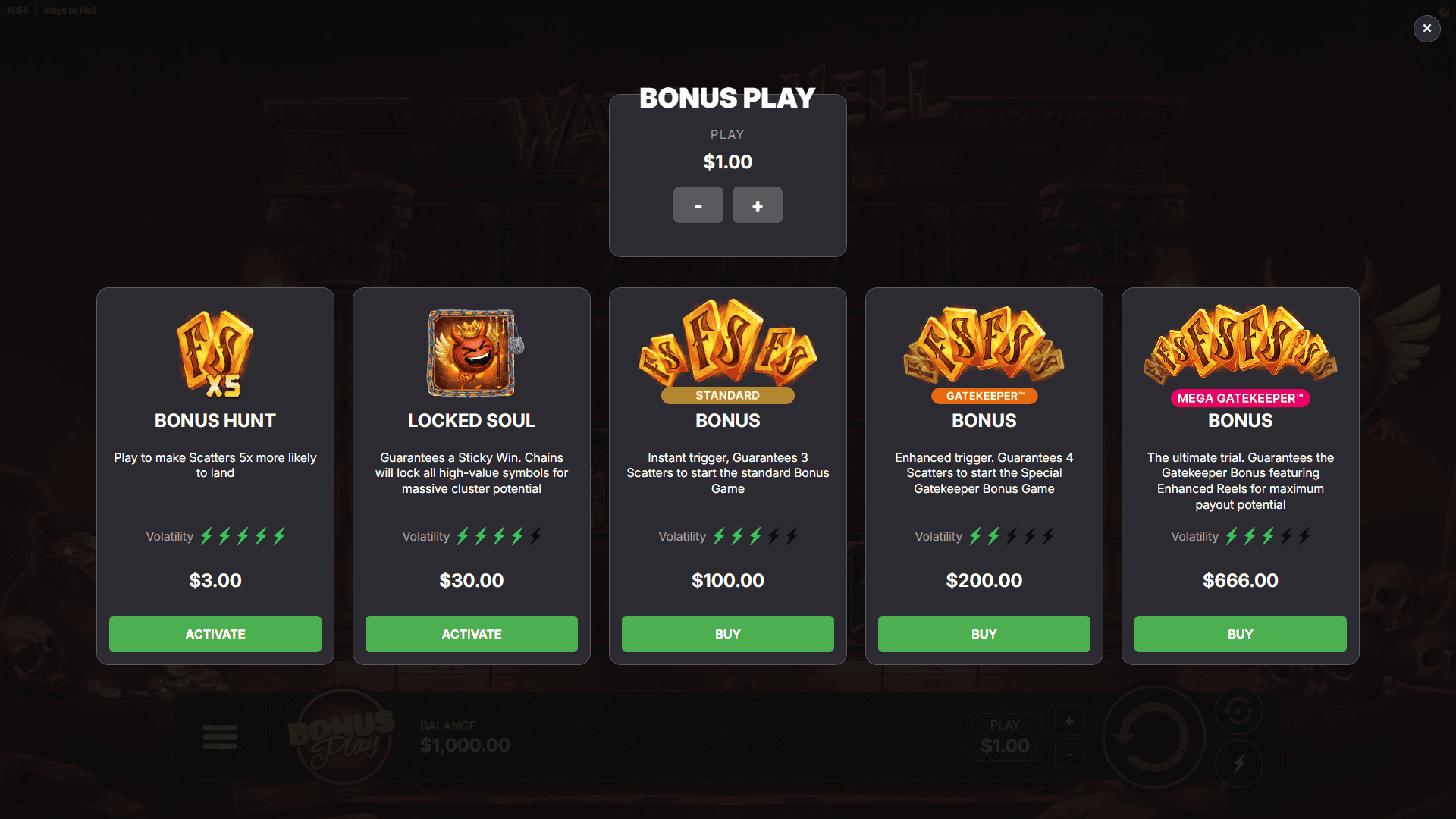 Ways to Hell bonus buy menu
