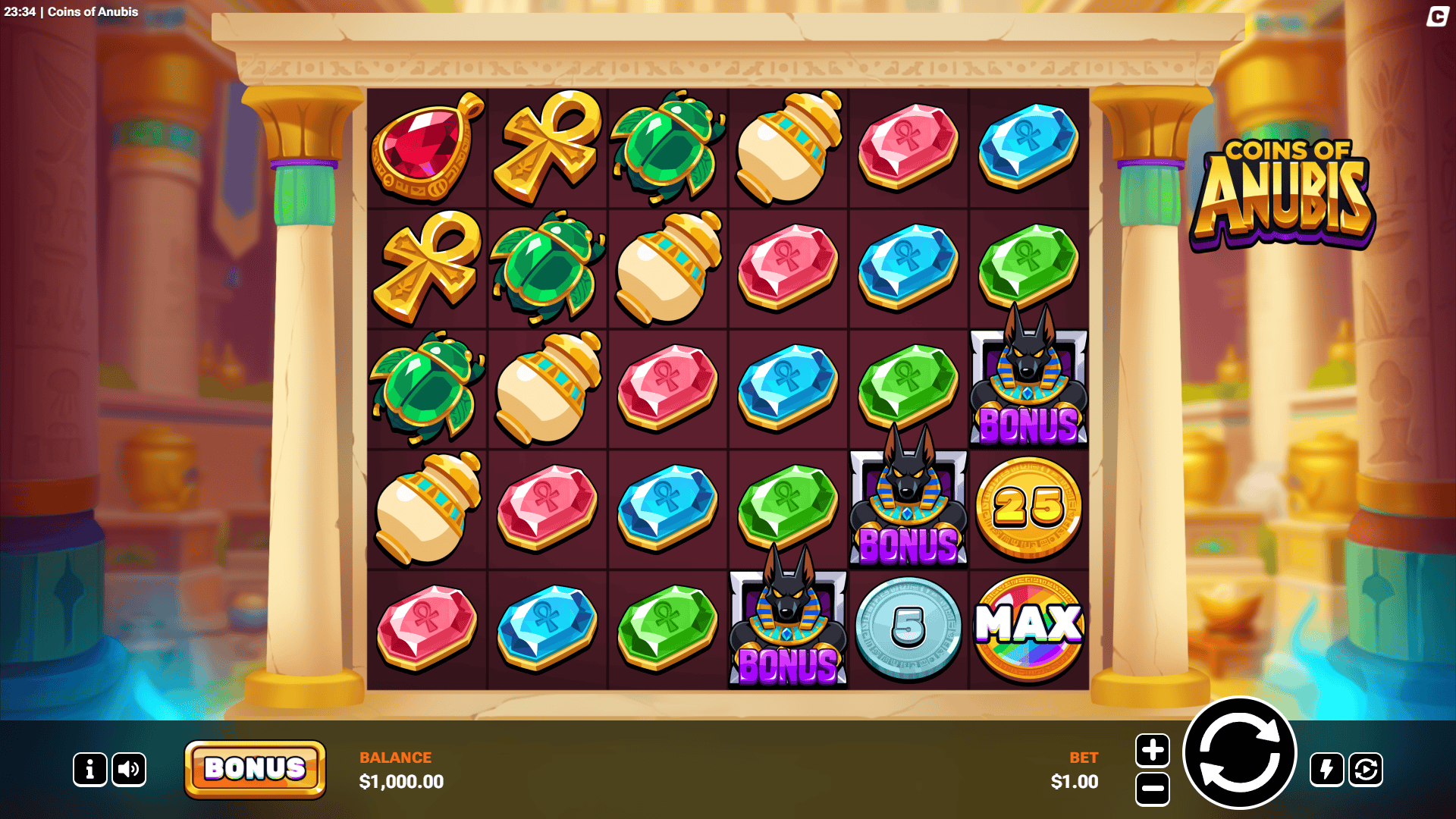 Coins of Anubis slot intro screen