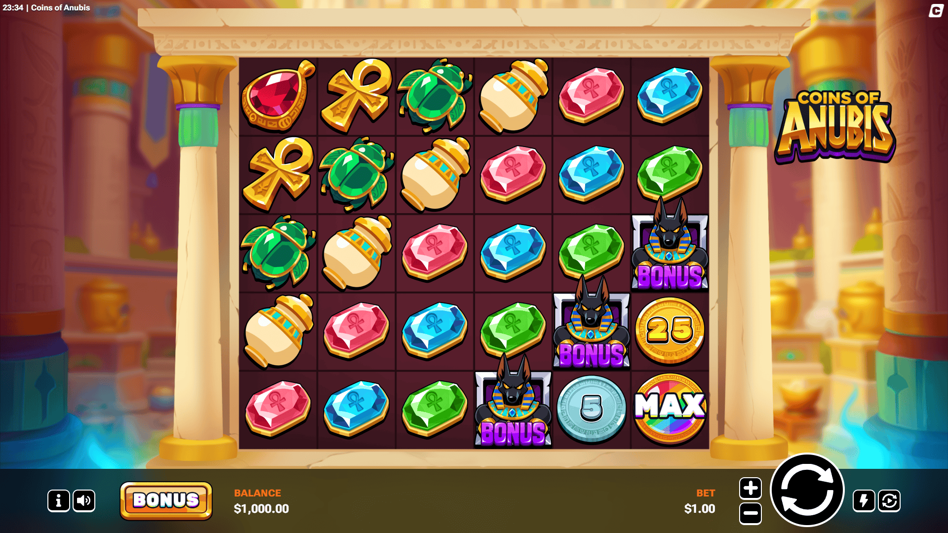Coins of Anubis slot gameplay reels