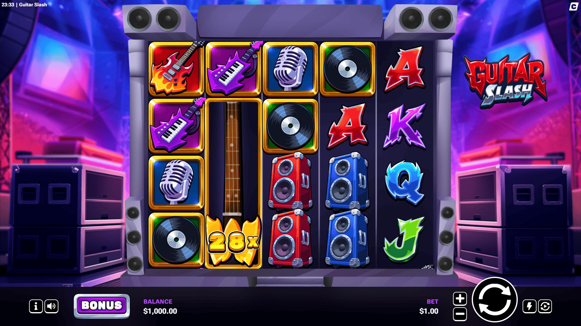 Guitar Slash slot gameplay reels