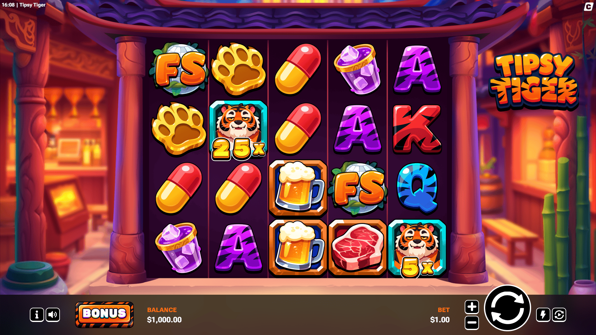 Tipsy Tiger slot intro screen