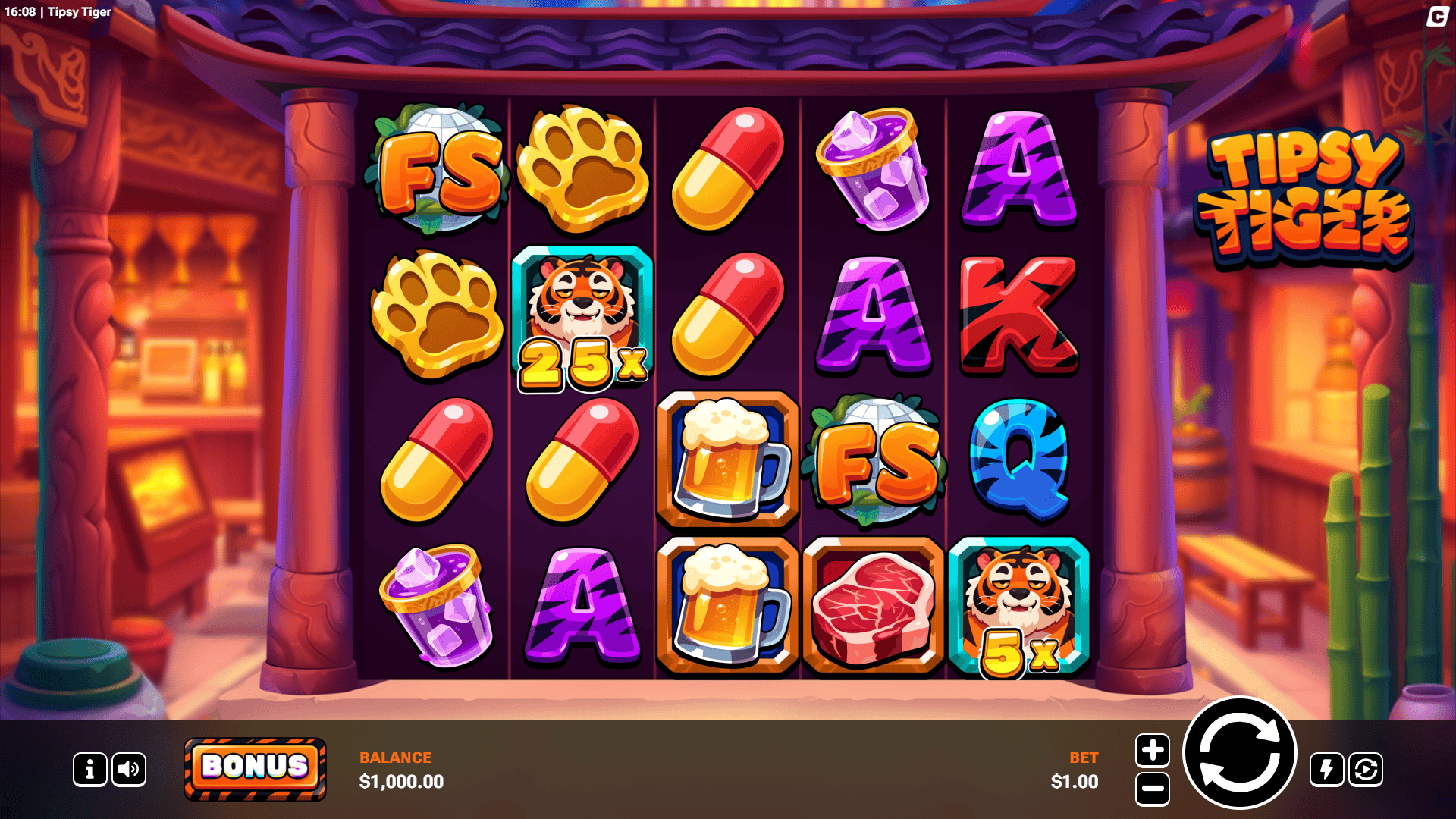 Tipsy Tiger slot gameplay reels