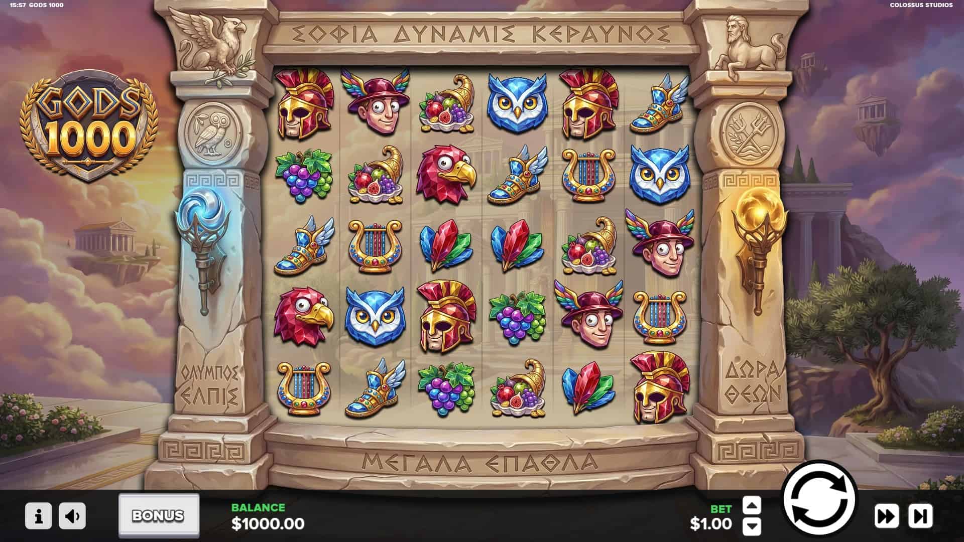 Gods 1000 slot gameplay reels